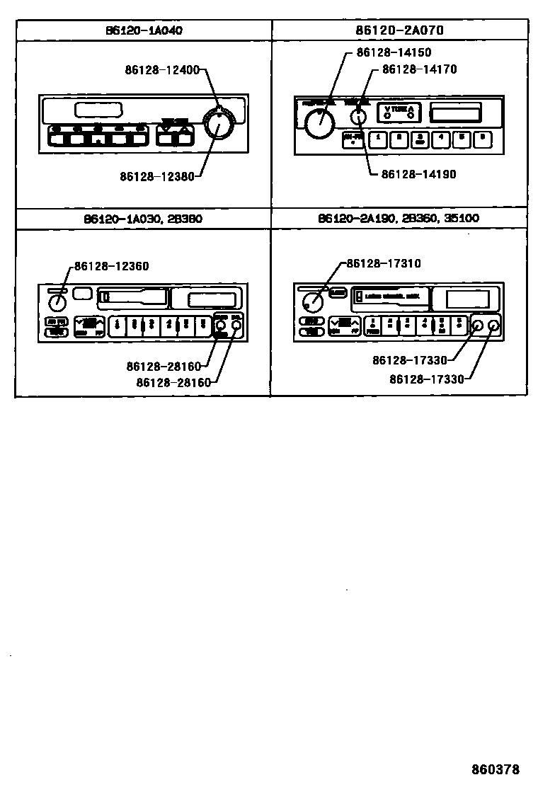Toyota COROLLA 收音机、放大器和冷凝器 EPC diagram — 860378
