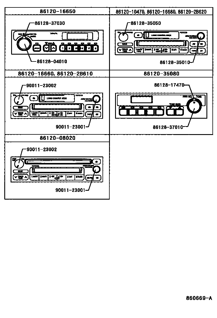 Toyota COROLLA 收音机、放大器和冷凝器 EPC diagram — 860669A