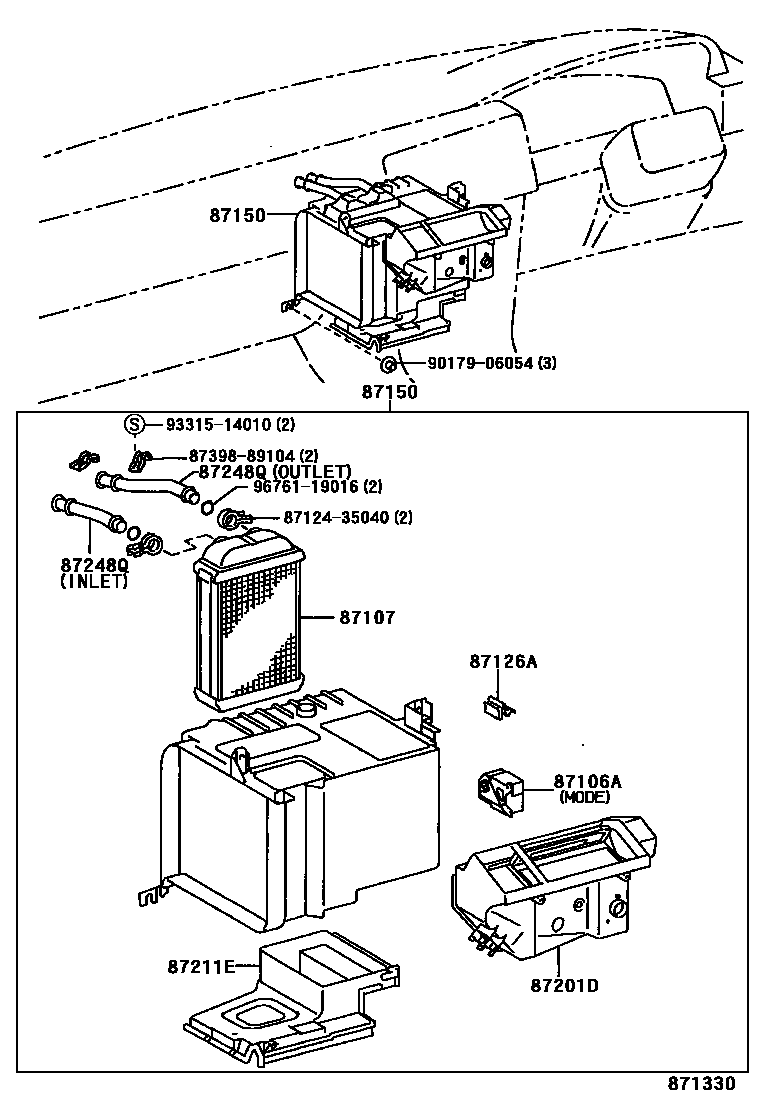 Toyota COROLLA 暖风和空调系统 - 加热装置和鼓风机 EPC diagram — 871330
