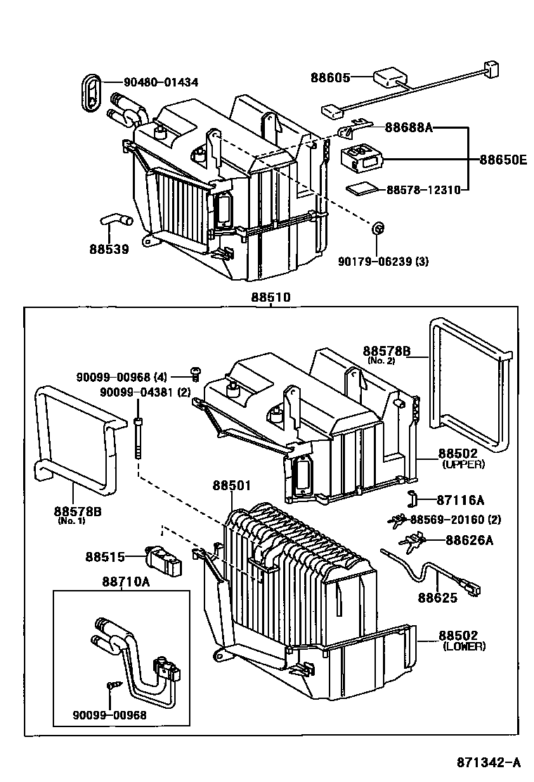 Toyota COROLLA 暖风和空调系统 - 冷却器组件 EPC diagram — 871342A