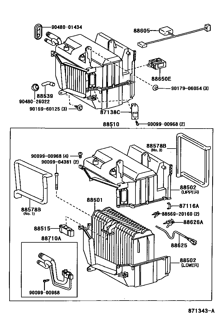 Toyota COROLLA 暖风和空调系统 - 冷却器组件 EPC diagram — 871343A