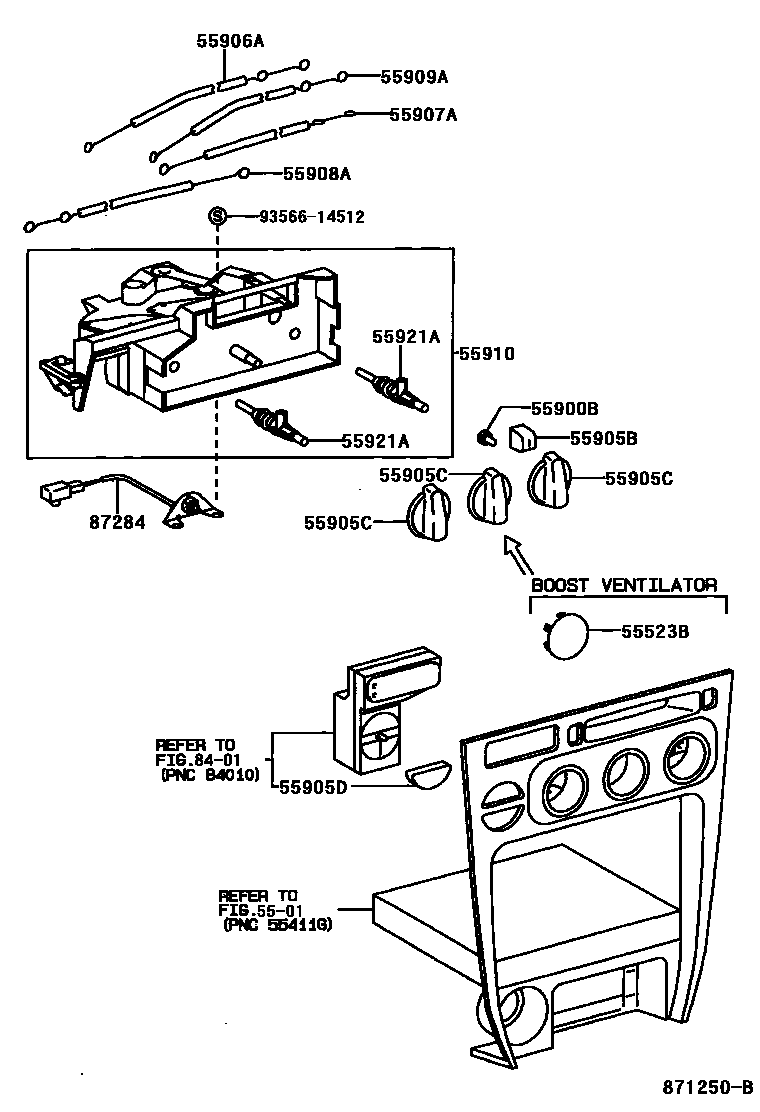 Toyota COROLLA 暖风和空调系统 - 控制器和风管 EPC diagram — 871250B