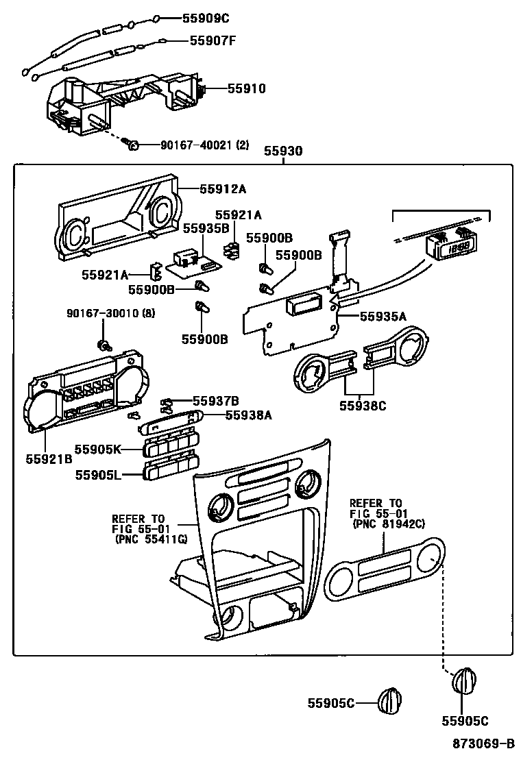 Toyota COROLLA 暖风和空调系统 - 控制器和风管 EPC diagram — 873069B