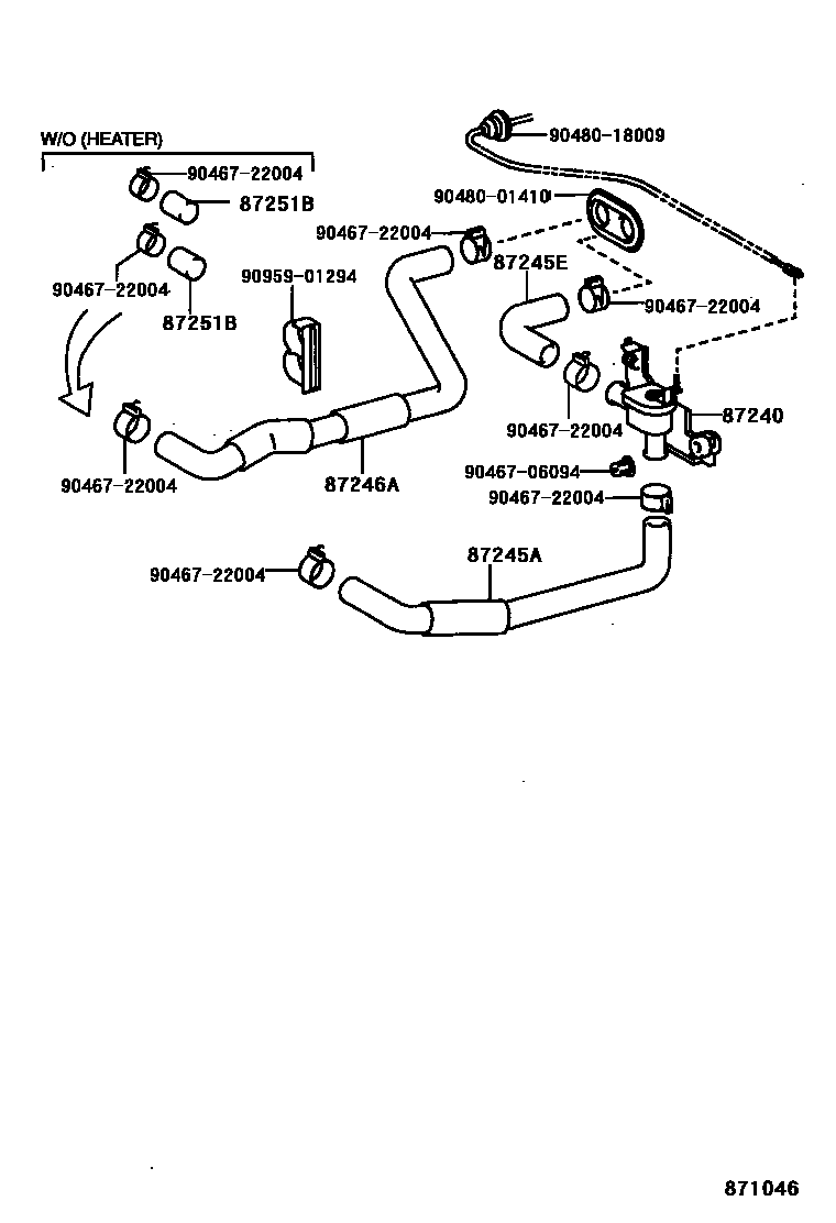Toyota COROLLA 暖风和空调系统 - 水管 EPC diagram — 871046