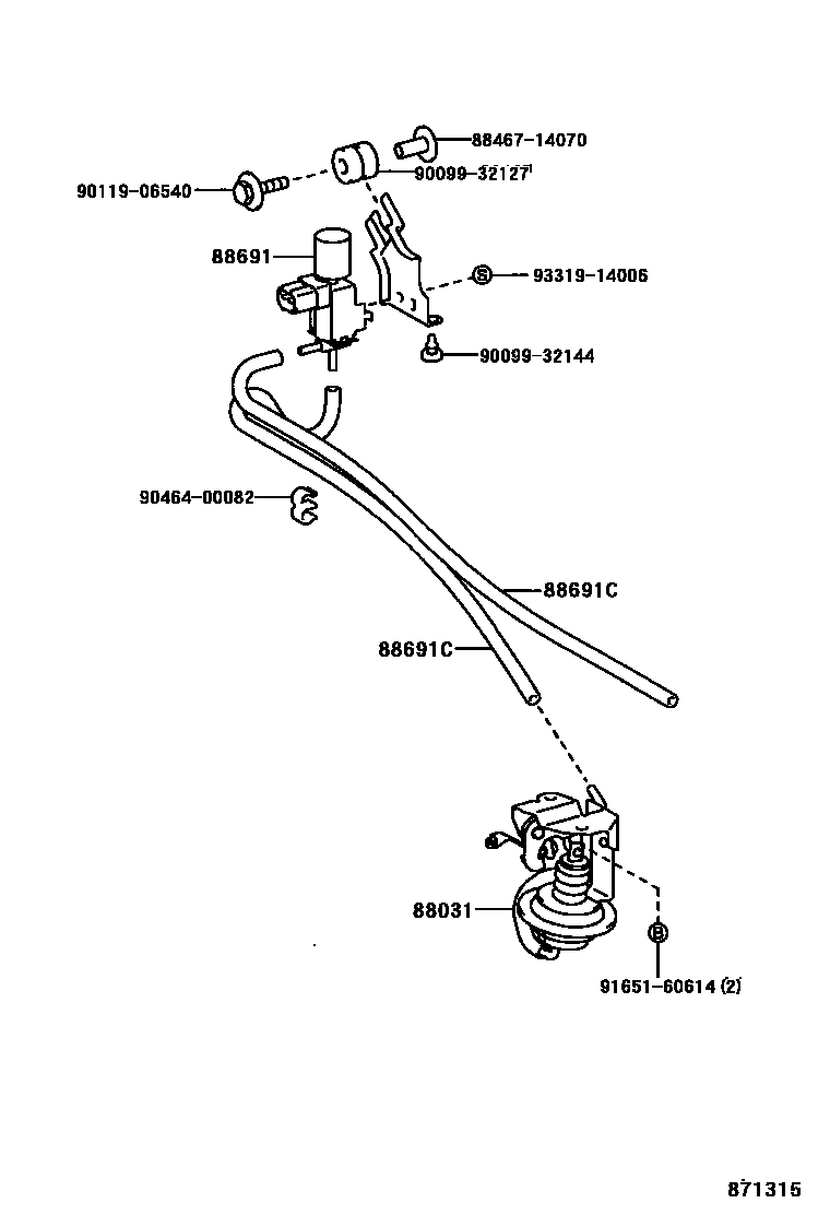 Toyota COROLLA 暖风和空调系统 - 真空管 EPC diagram — 871315