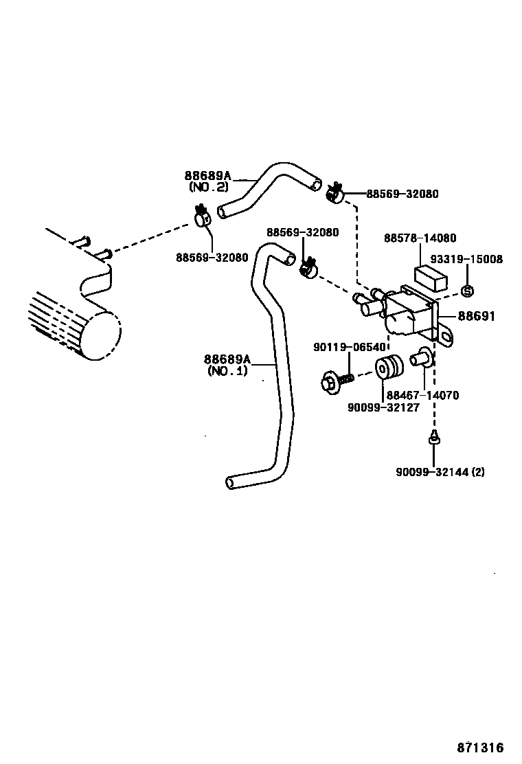 Toyota COROLLA 暖风和空调系统 - 真空管 EPC diagram — 871316