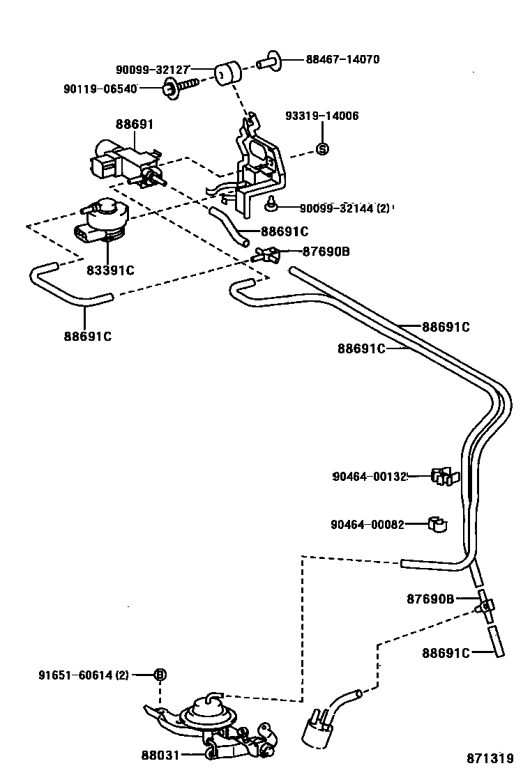 Toyota COROLLA 暖风和空调系统 - 真空管 EPC diagram — 871319