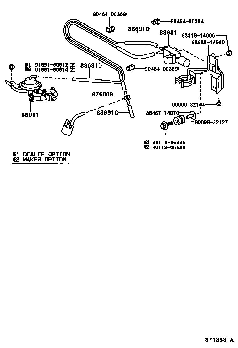 Toyota COROLLA 暖风和空调系统 - 真空管 EPC diagram — 871333A