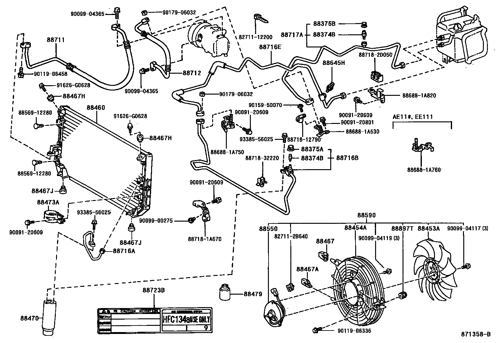 Toyota COROLLA Heating & Air Conditioning - Cooler Piping EPC diagram — 871358B
