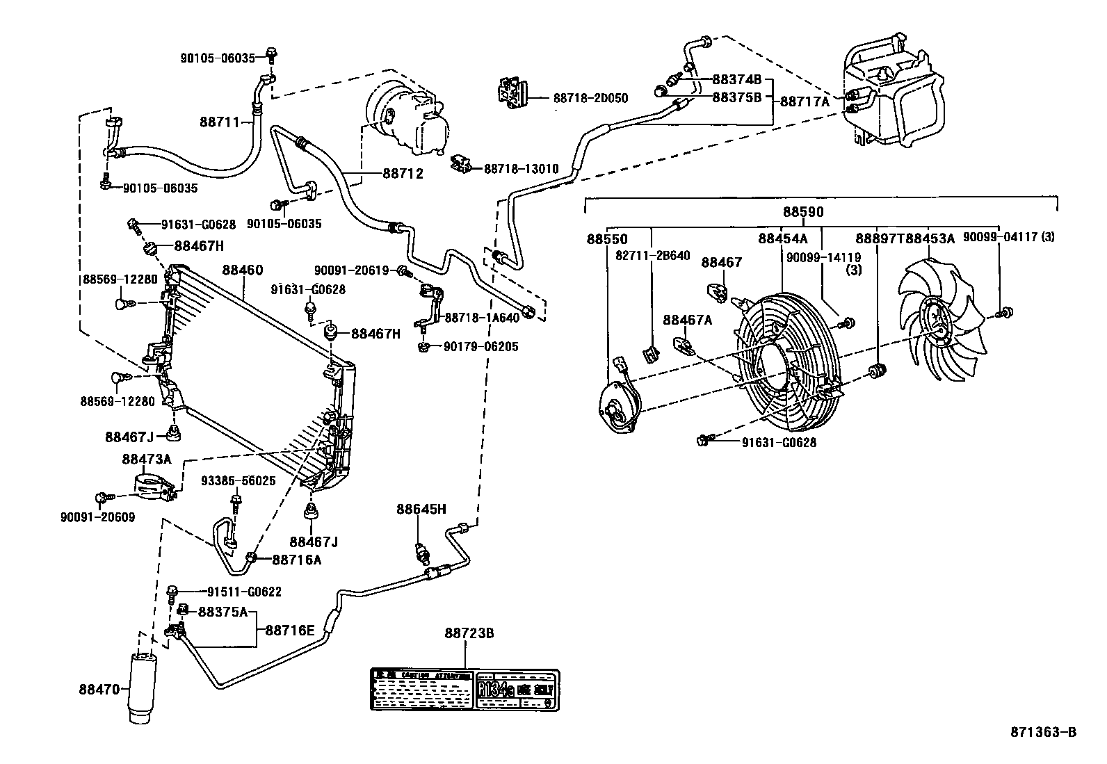 Toyota COROLLA Heating & Air Conditioning - Cooler Piping EPC diagram — 871363B