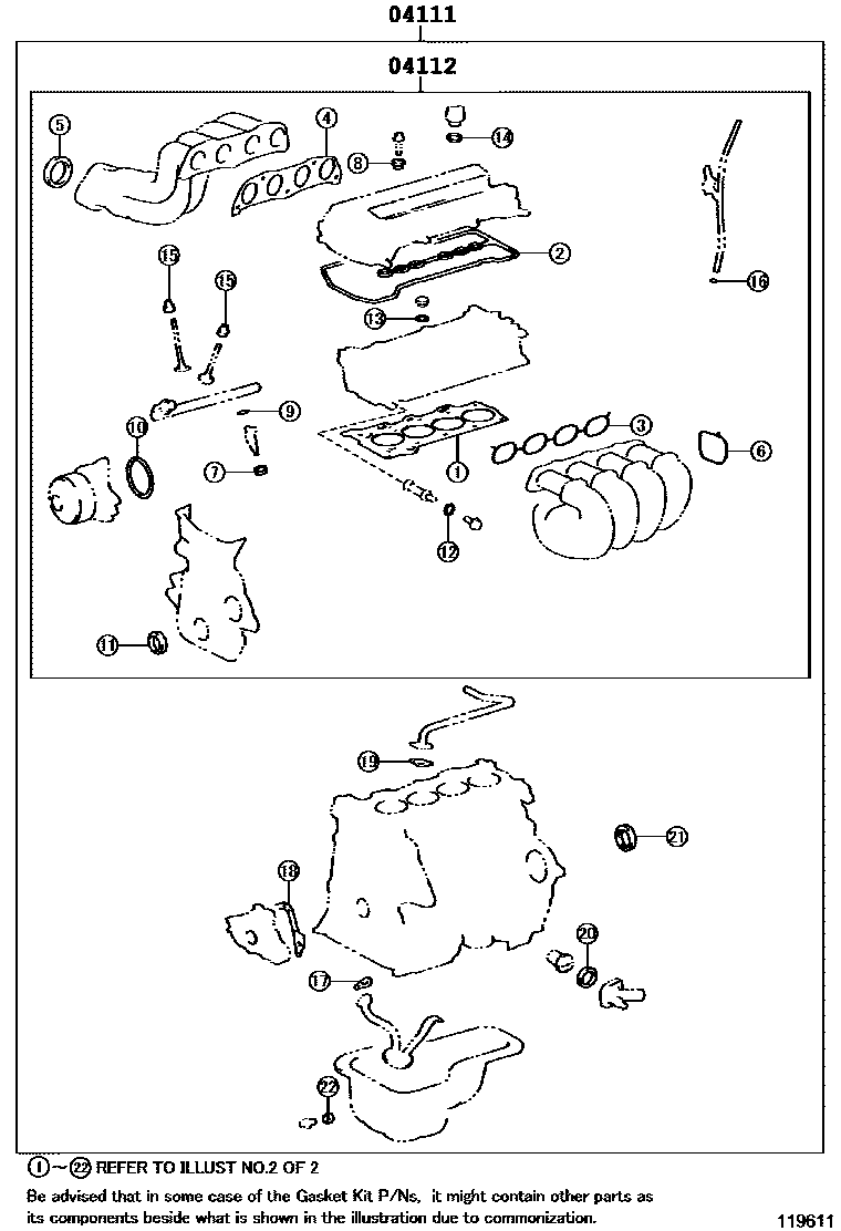 Toyota COROLLA Engine Overhaul Gasket Kit EPC diagram — 119611