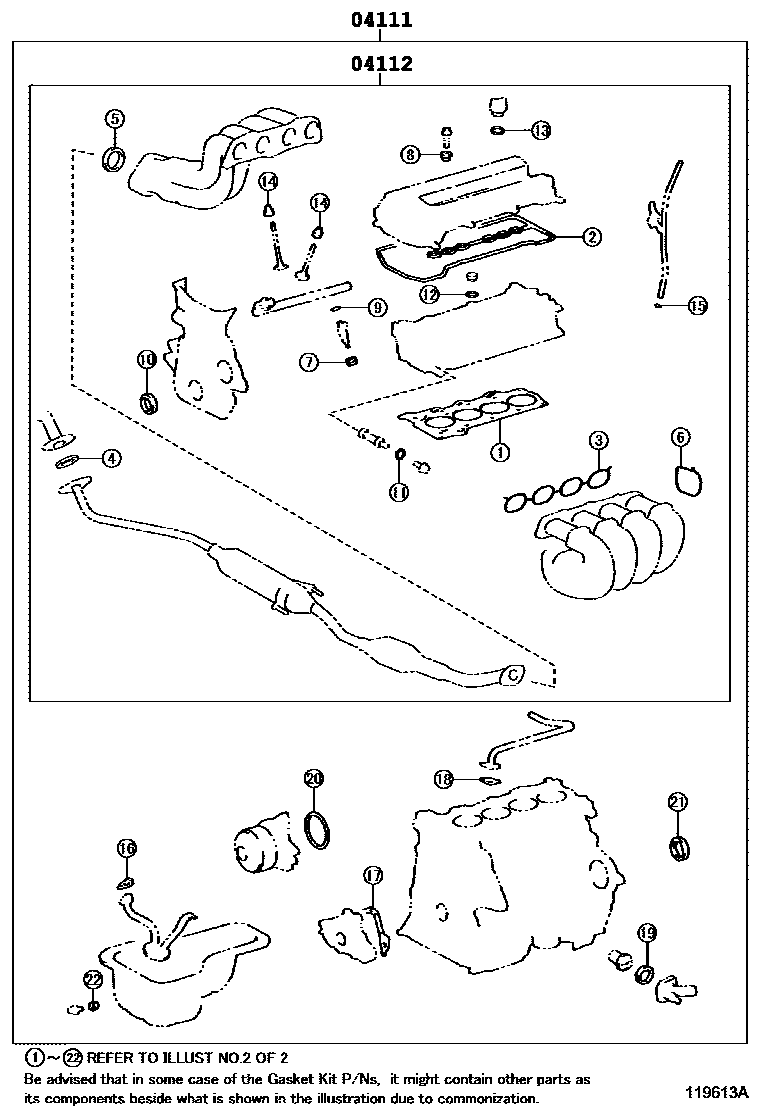Toyota COROLLA Engine Overhaul Gasket Kit EPC diagram — 119613A