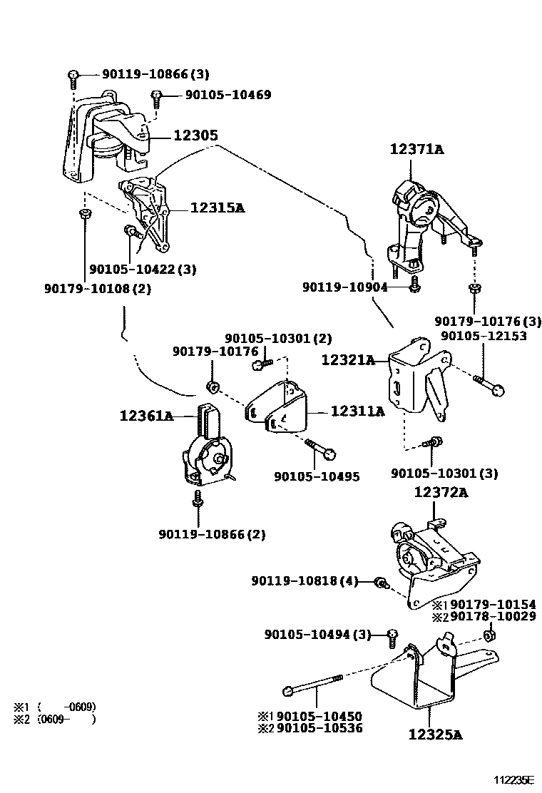 Toyota COROLLA Engine Mounting EPC diagram — 112235E