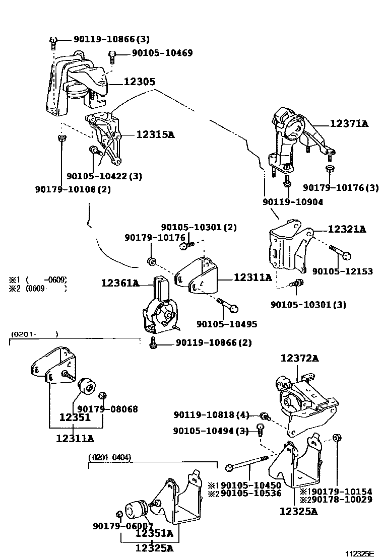 Toyota COROLLA Engine Mounting EPC diagram — 112325E