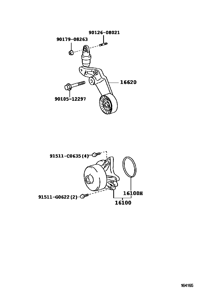 Toyota COROLLA Water Pump EPC diagram — 164165