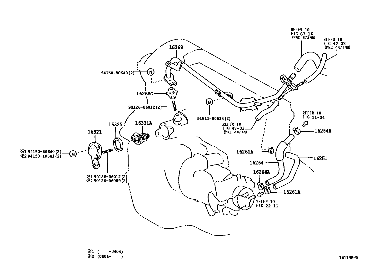 Toyota COROLLA RADIATOR & WATER OUTLET EPC diagram — 161138B
