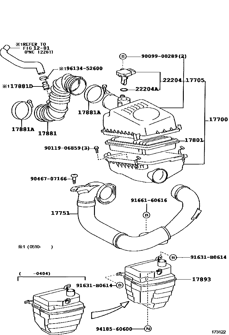 Toyota COROLLA Air Cleaner EPC diagram — 173122G