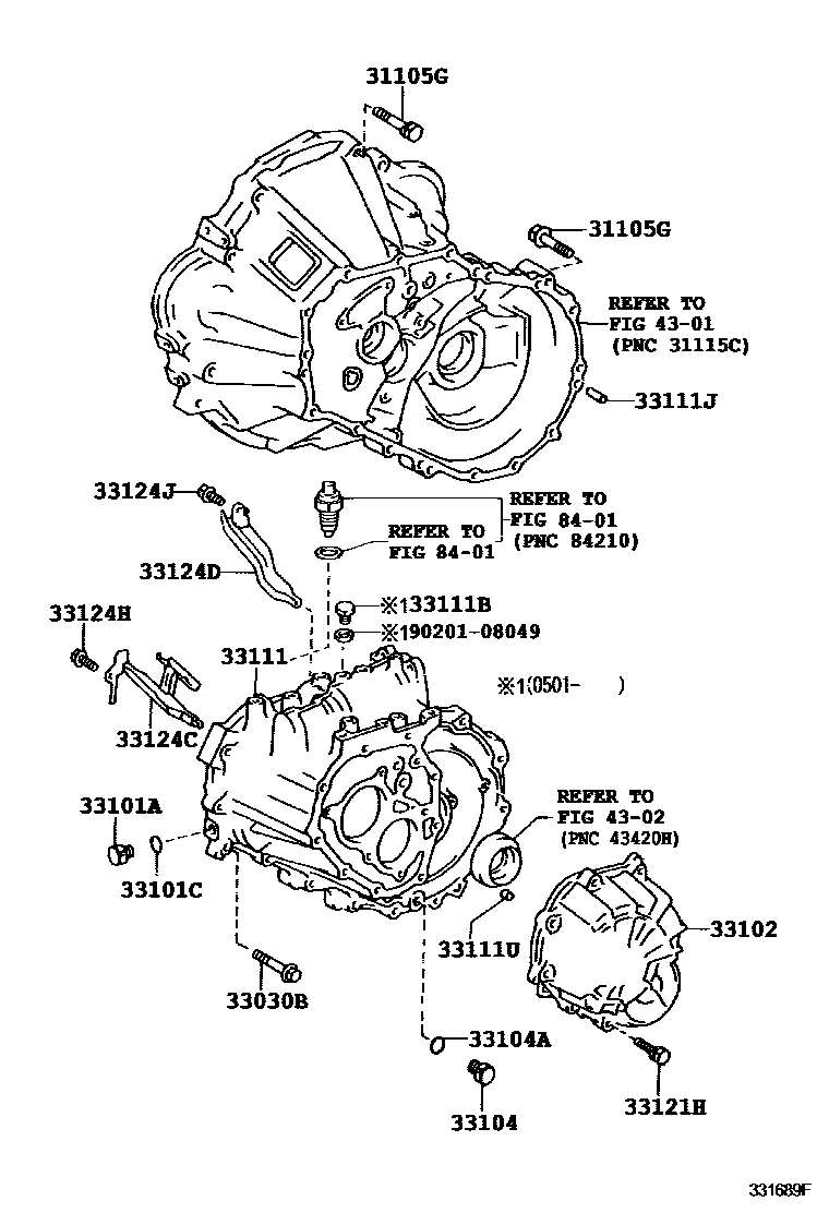 Toyota COROLLA 离合器壳和变速器壳(MTM) EPC diagram — 331689F