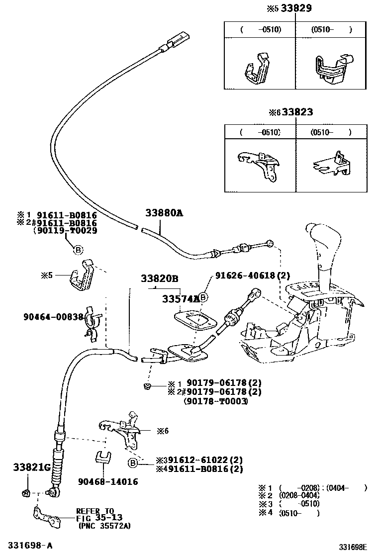 Toyota COROLLA Shift Lever & Retainer EPC diagram — 331698E