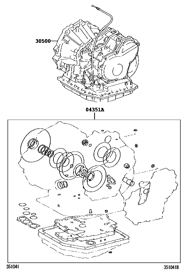 Toyota COROLLA 传动桥或变速器总成和衬垫组件(ATM) EPC diagram — 351041B