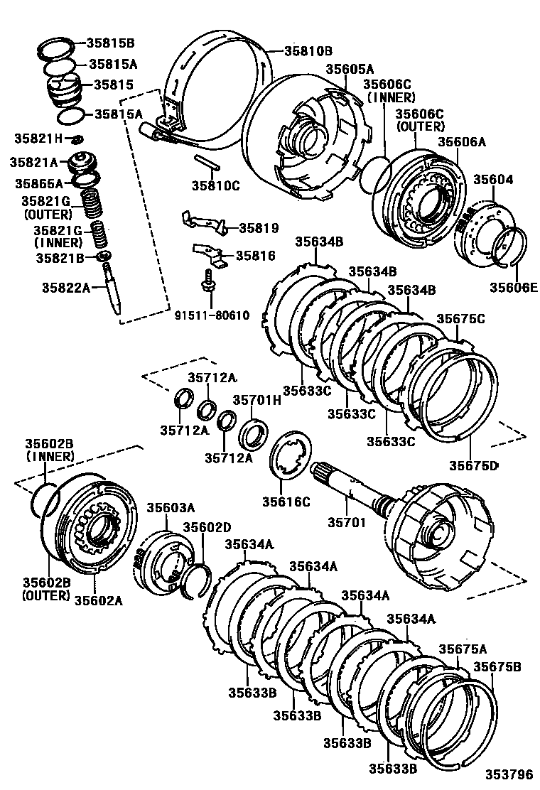 Toyota COROLLA 制动带和多片式离合器(ATM) EPC diagram — 353796