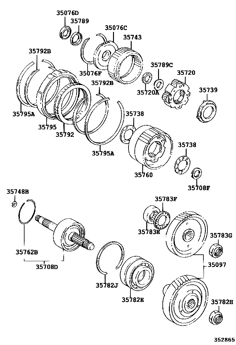 Toyota COROLLA 行星齿轮、倒档活塞和中间轴齿轮(ATM) EPC diagram — 352865