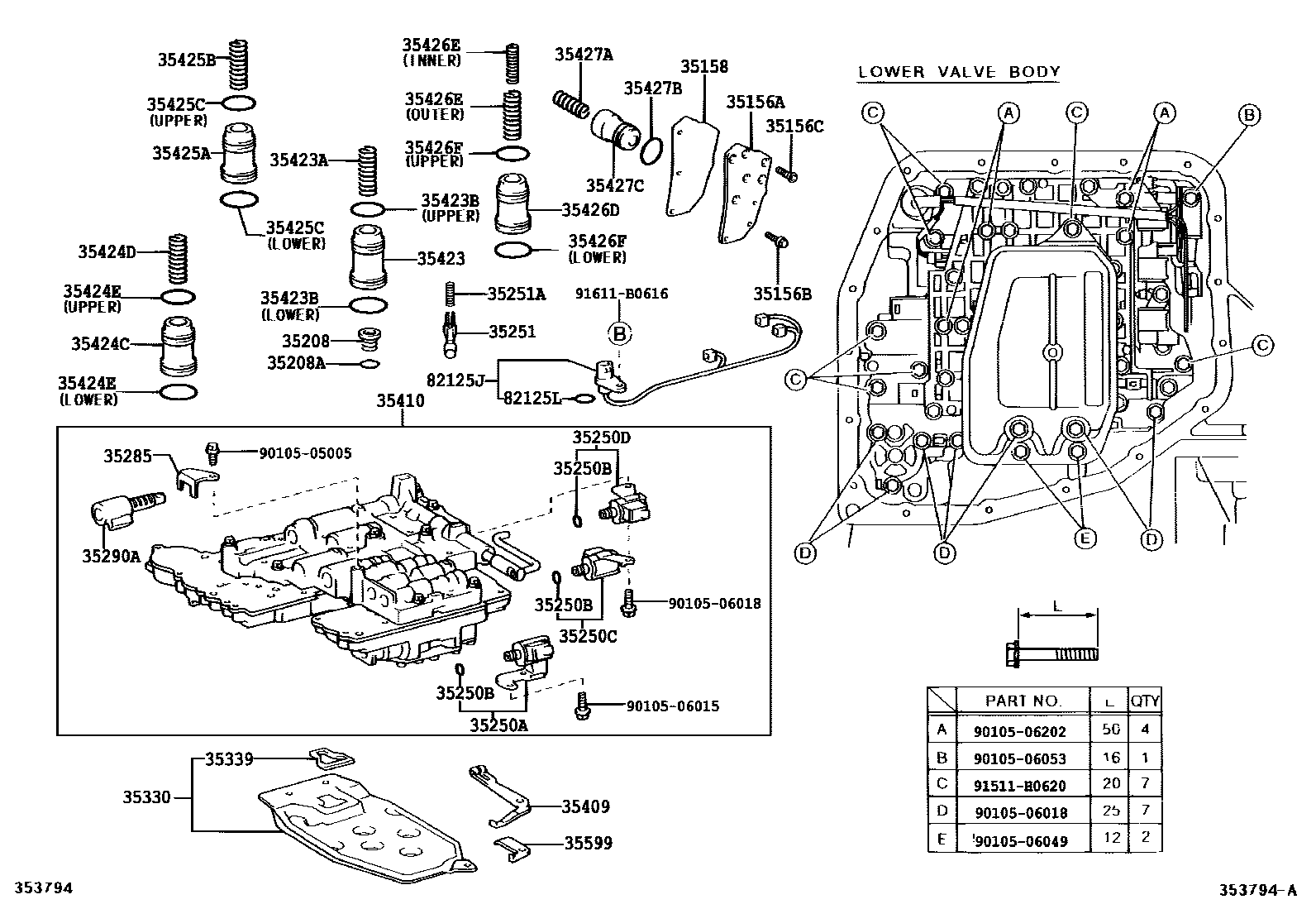 Toyota COROLLA 阀体和滤油网(ATM) EPC diagram — 353794A
