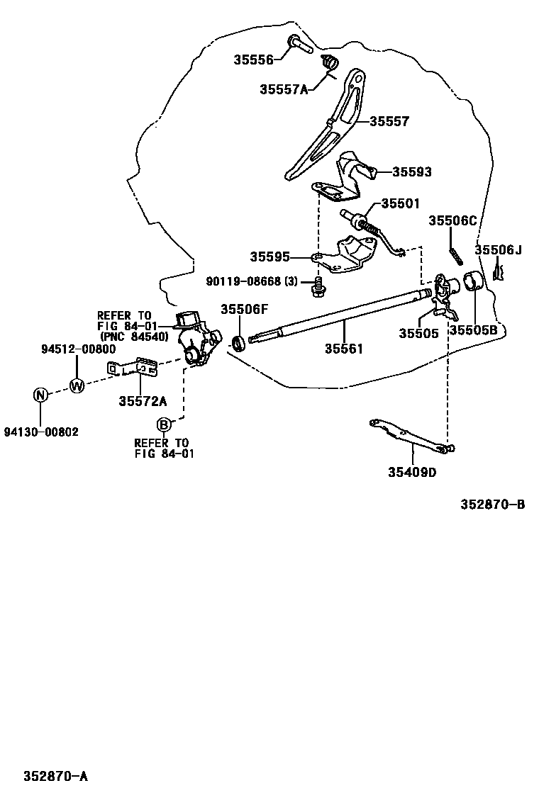 Toyota COROLLA 节气阀连杆和阀杆(ATM) EPC diagram — 352870B