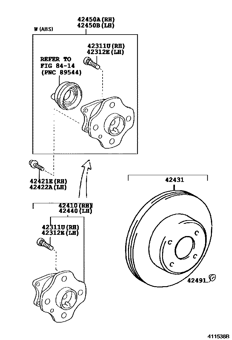 Toyota COROLLA 后桥半轴和后桥轮毂 EPC diagram — 411538A