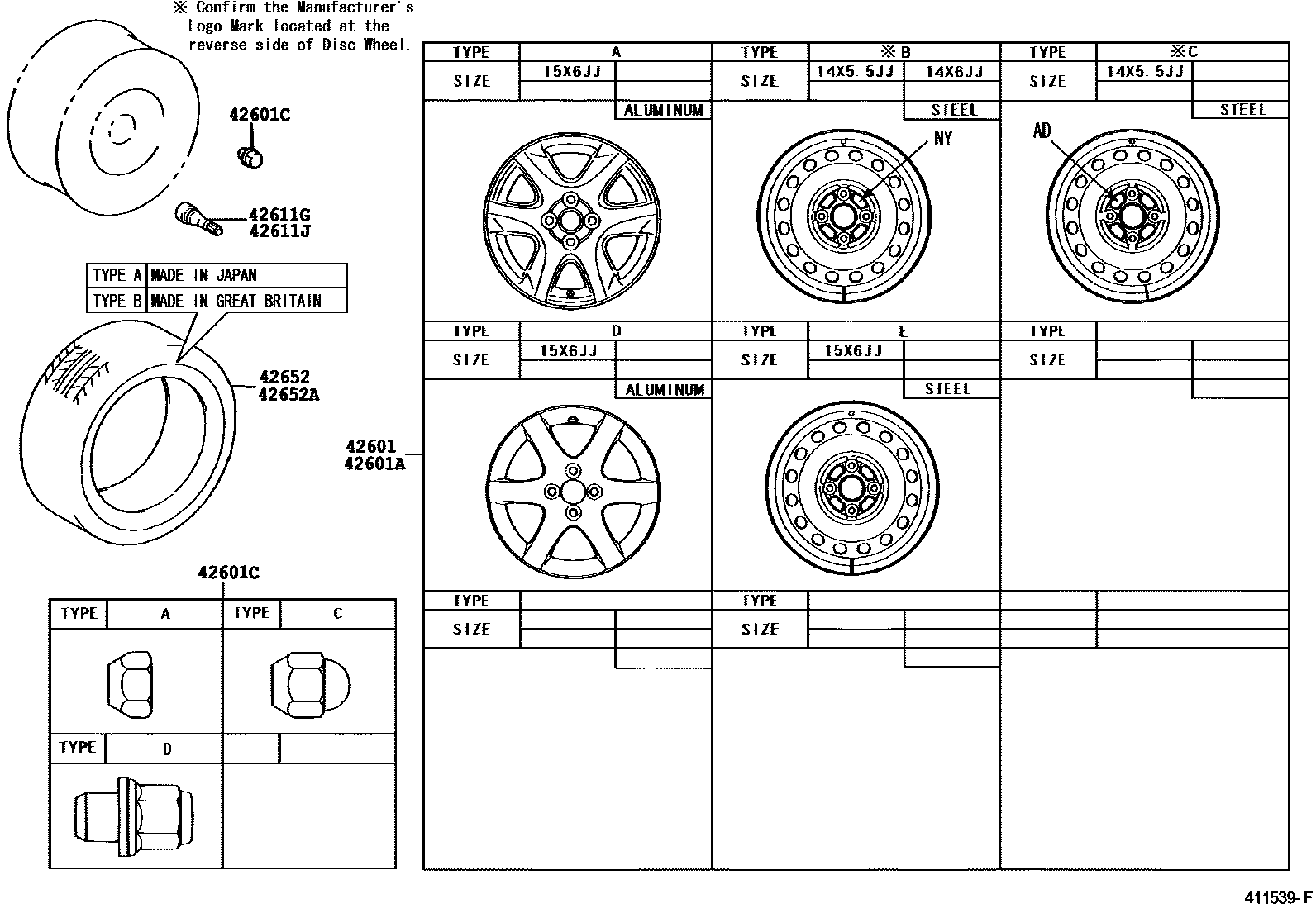 Toyota COROLLA 车轮和车轮盖 EPC diagram — 411539F