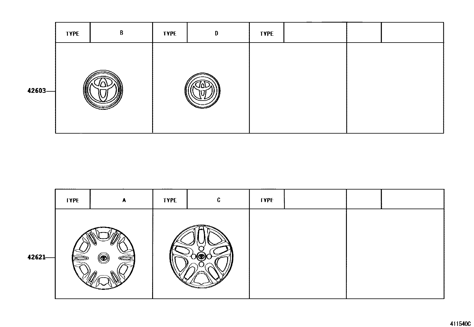 Toyota COROLLA 车轮和车轮盖 EPC diagram — 411540C