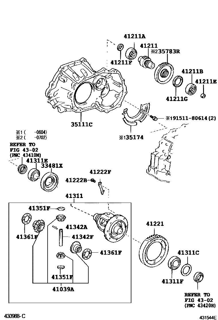 Toyota COROLLA 前桥壳和差速器 EPC diagram — 431544E