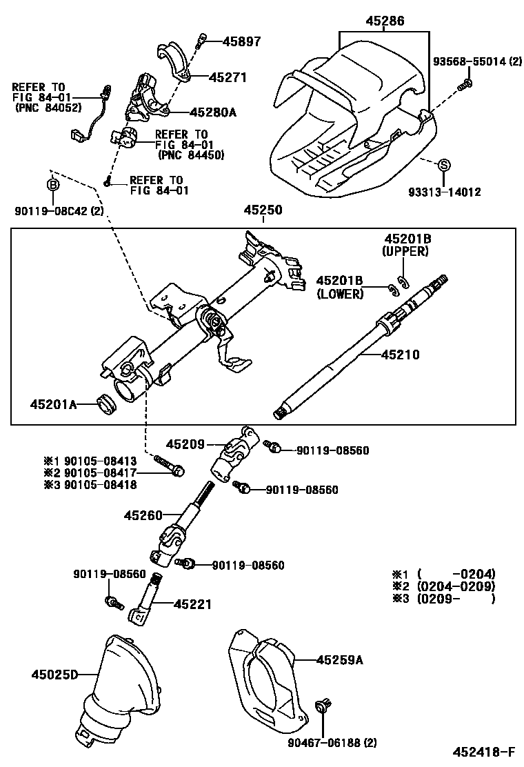 Toyota COROLLA Steering Column & Shaft EPC diagram — 452418F