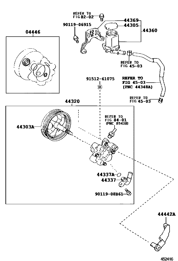 Toyota COROLLA 叶片泵和储油罐(动力转向) EPC diagram — 452416G