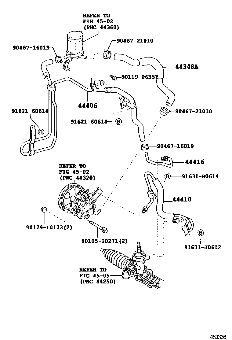 Toyota COROLLA 动力转向配管 EPC diagram — 453336B