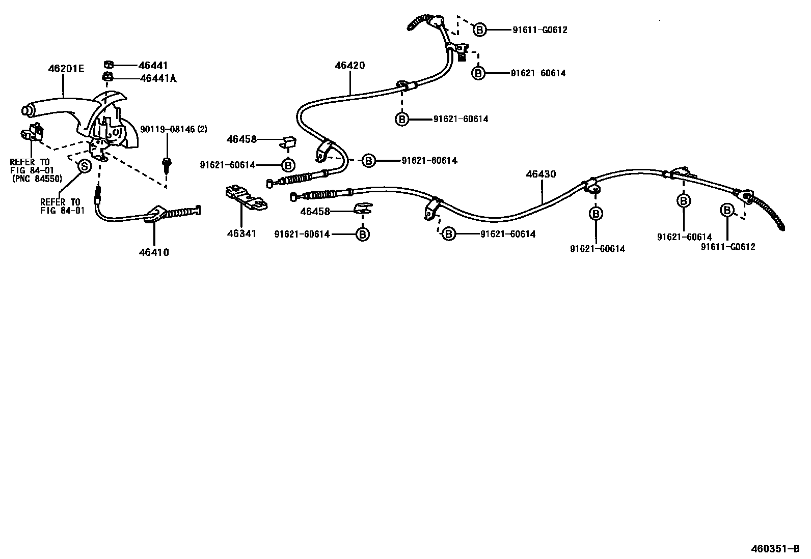 Toyota COROLLA Parking Brake & Cable EPC diagram — 460351B