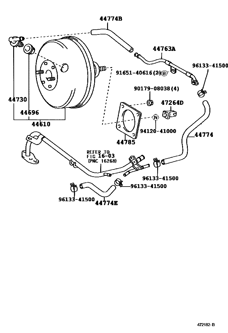 Toyota COROLLA 制动助力器和真空管 EPC diagram — 472182B