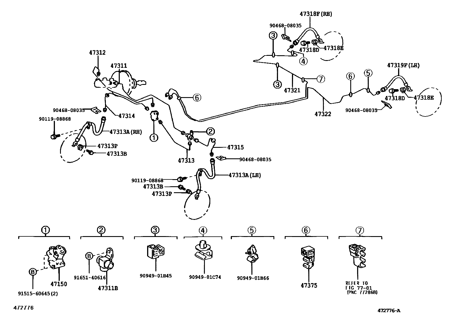 Toyota COROLLA 制动配管和卡箍 EPC diagram — 472776A