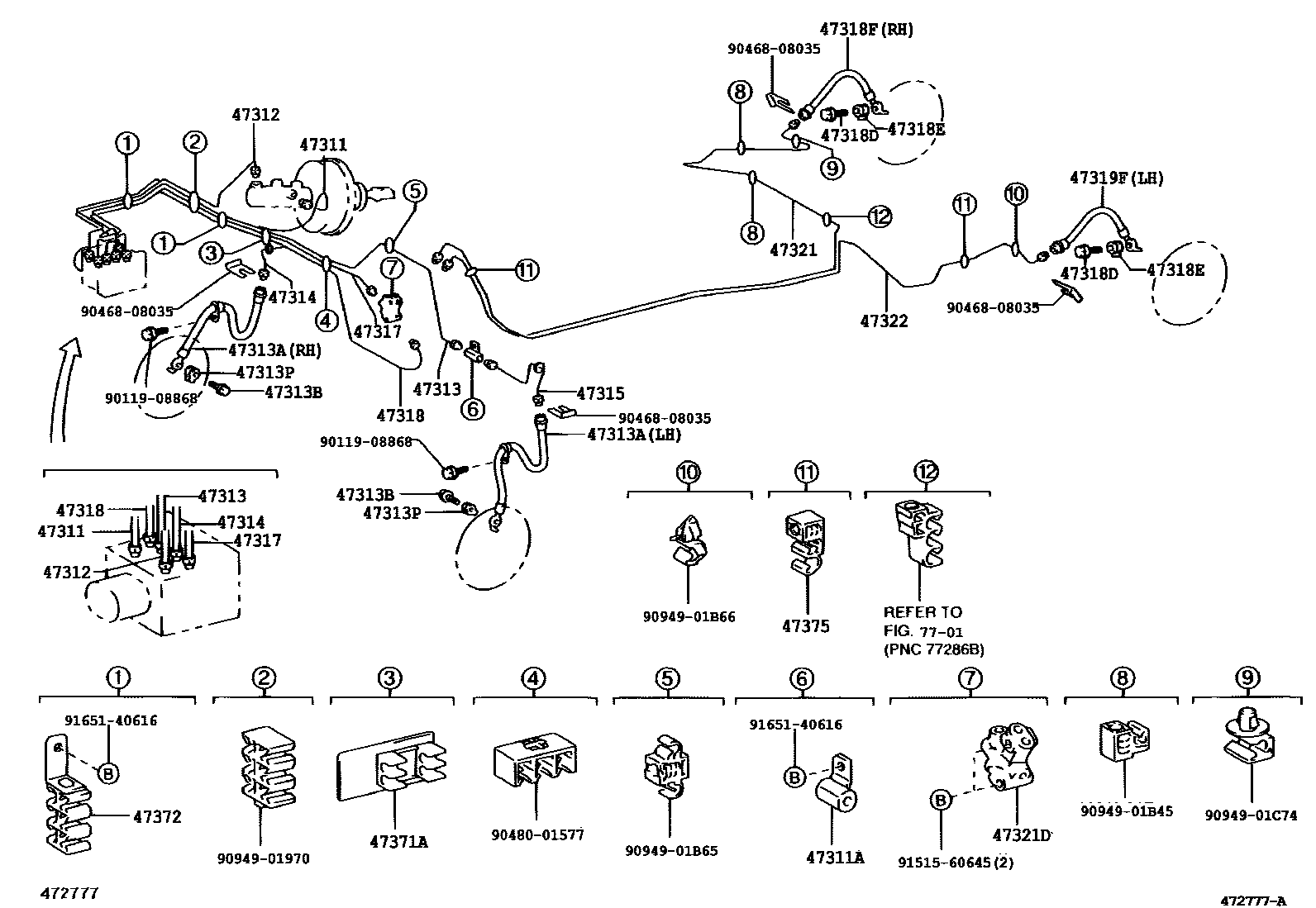 Toyota COROLLA 制动配管和卡箍 EPC diagram — 472777A