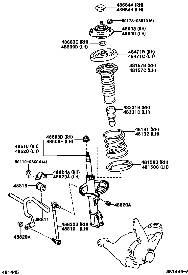 Toyota COROLLA Front Spring & Shock Absorber EPC diagram — 481445A