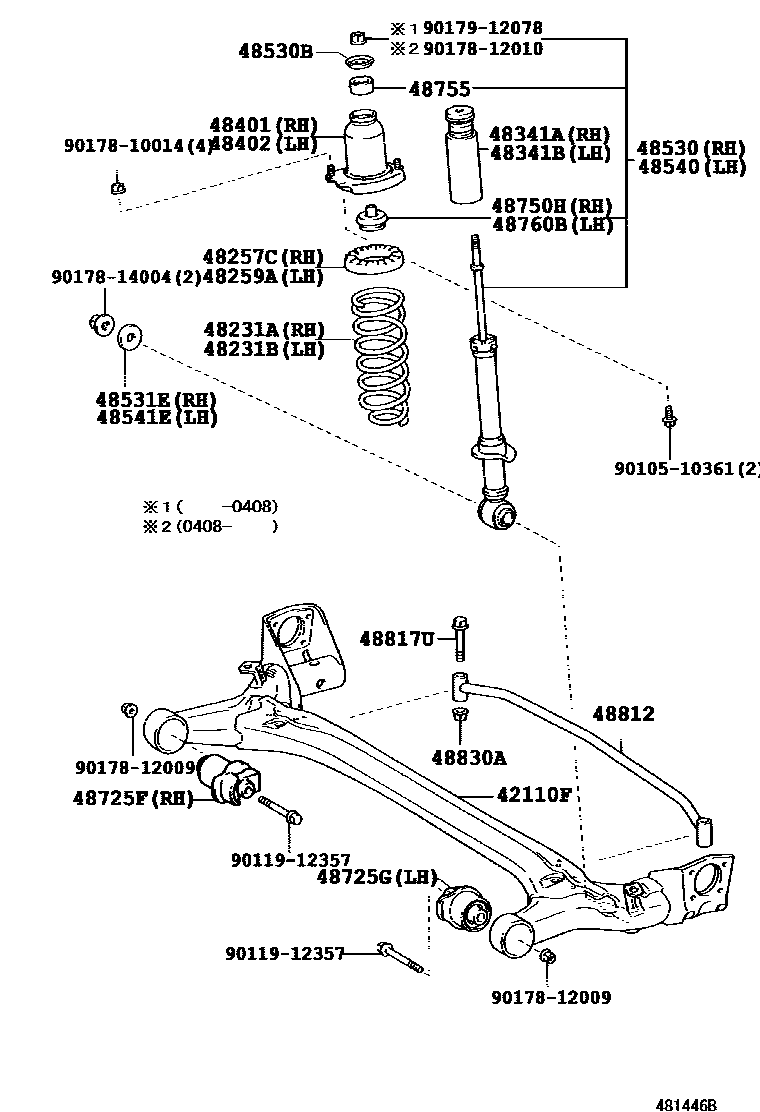 Toyota COROLLA Rear Spring & Shock Absorber EPC diagram — 481446B
