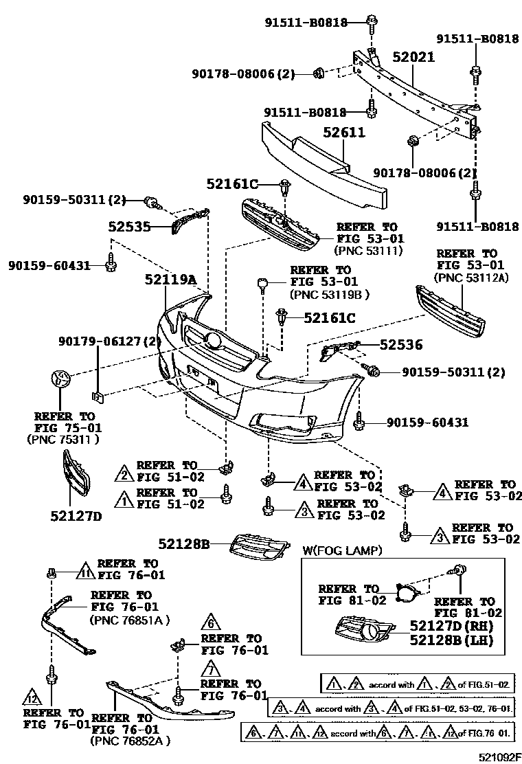 Toyota COROLLA 前保险杠及附件 EPC diagram — 521092F