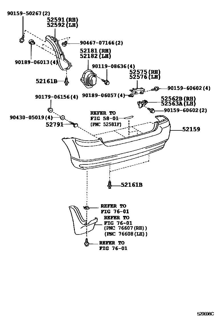 Toyota COROLLA 后保险杠及附件 EPC diagram — 520698C