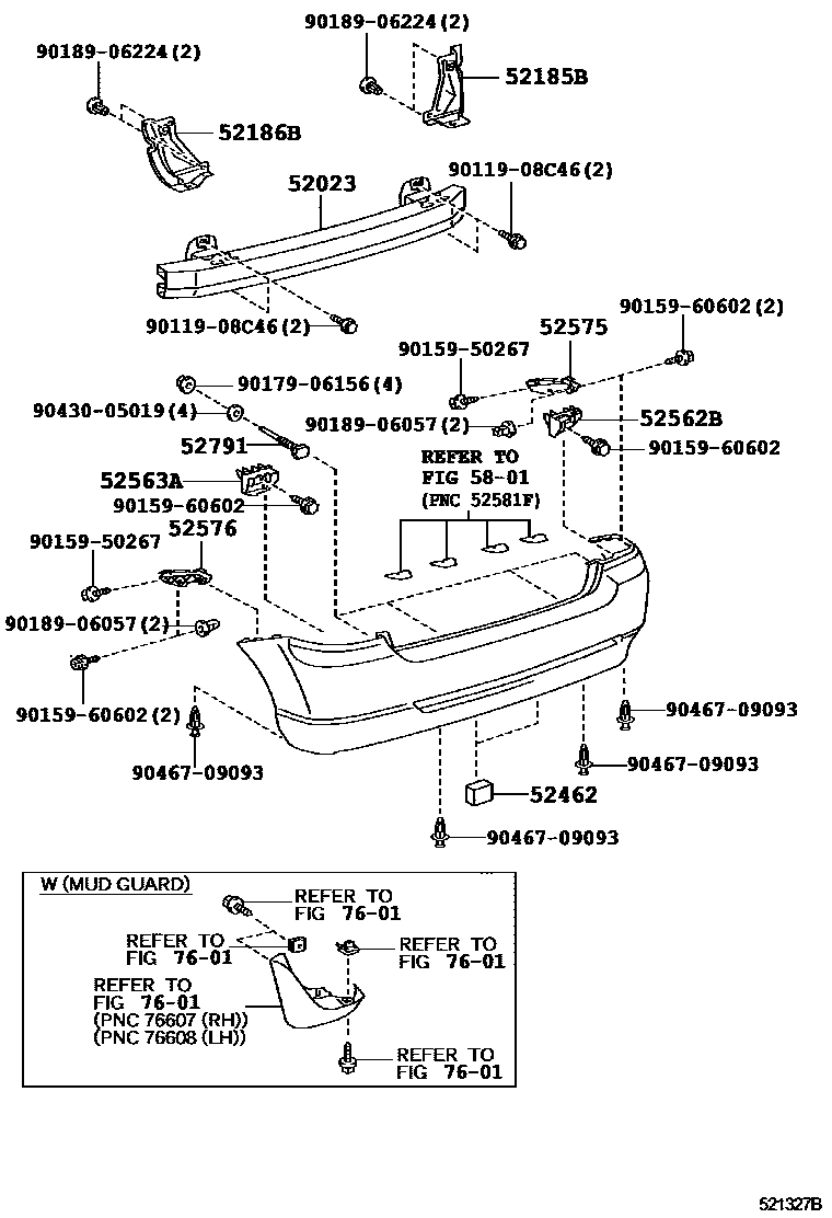 Toyota COROLLA 后保险杠及附件 EPC diagram — 521327B