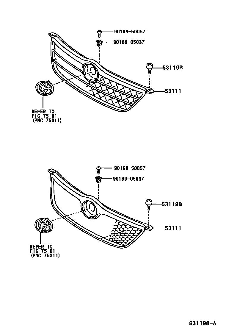 Toyota COROLLA radiator grille EPC diagram — 531198A