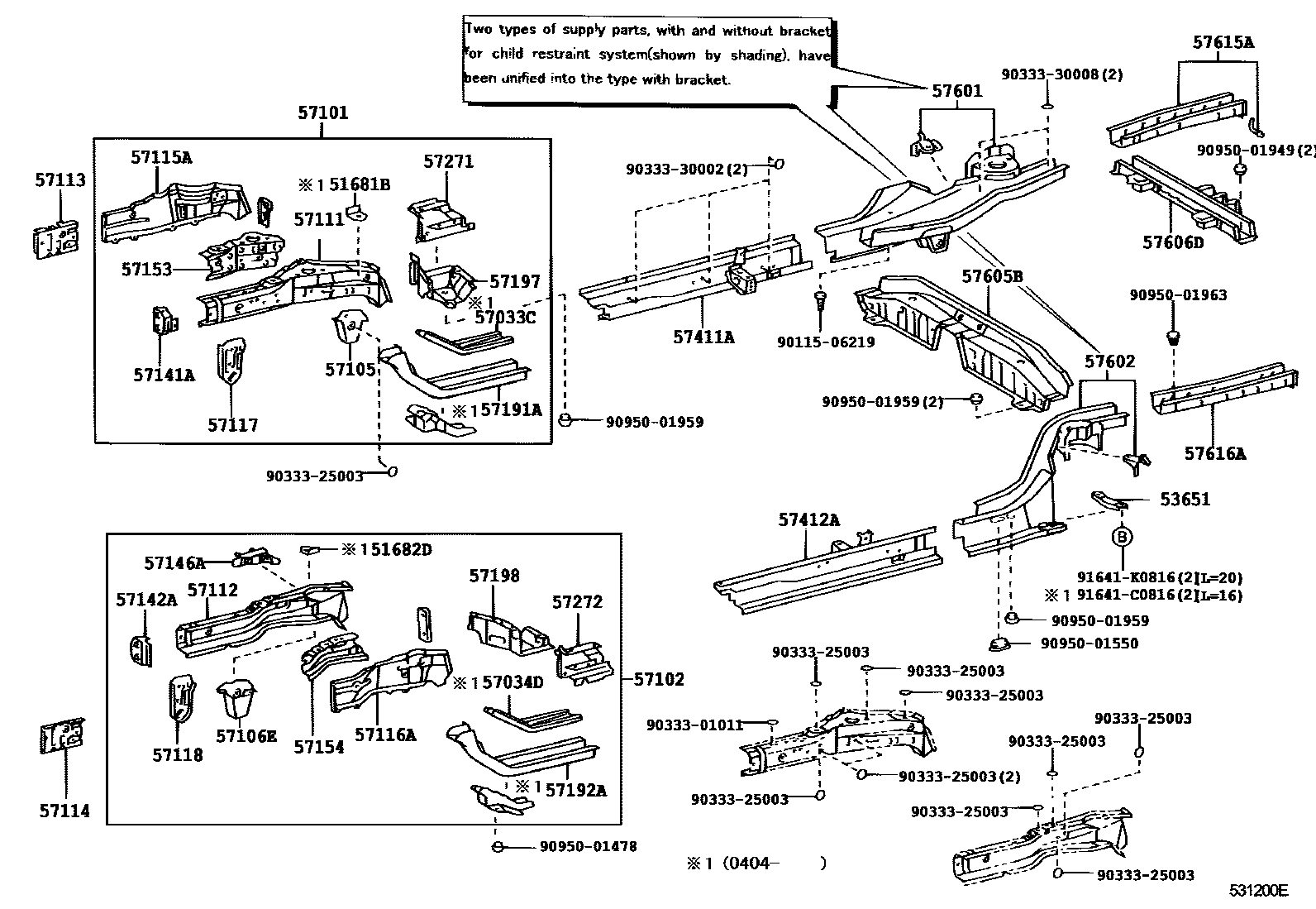 Toyota COROLLA Floor stringers EPC diagram — 531200E