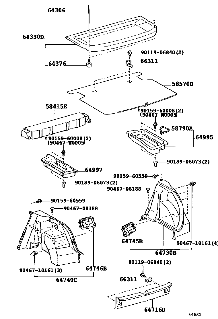 Toyota COROLLA 底板和底板装饰罩 EPC diagram — 641603