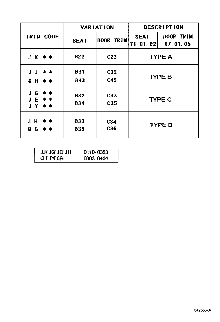 Toyota COROLLA 前门板和前门玻璃 EPC diagram — 672553A