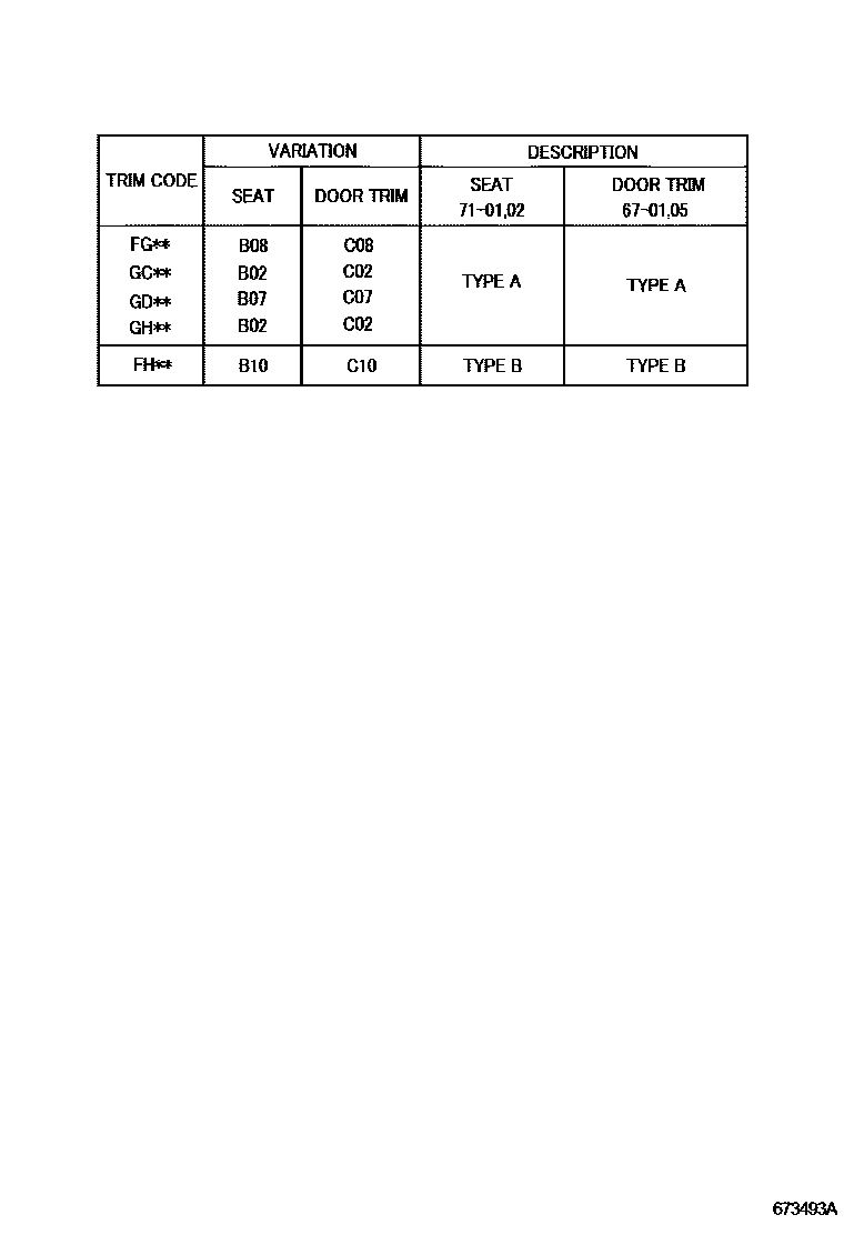 Toyota COROLLA 前门板和前门玻璃 EPC diagram — 673493A