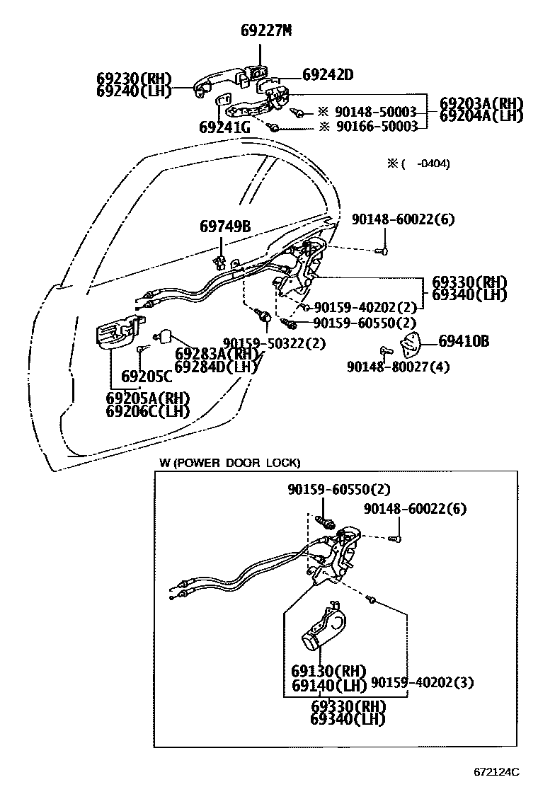 Toyota COROLLA 后门锁和后门把手 EPC diagram — 672124O
